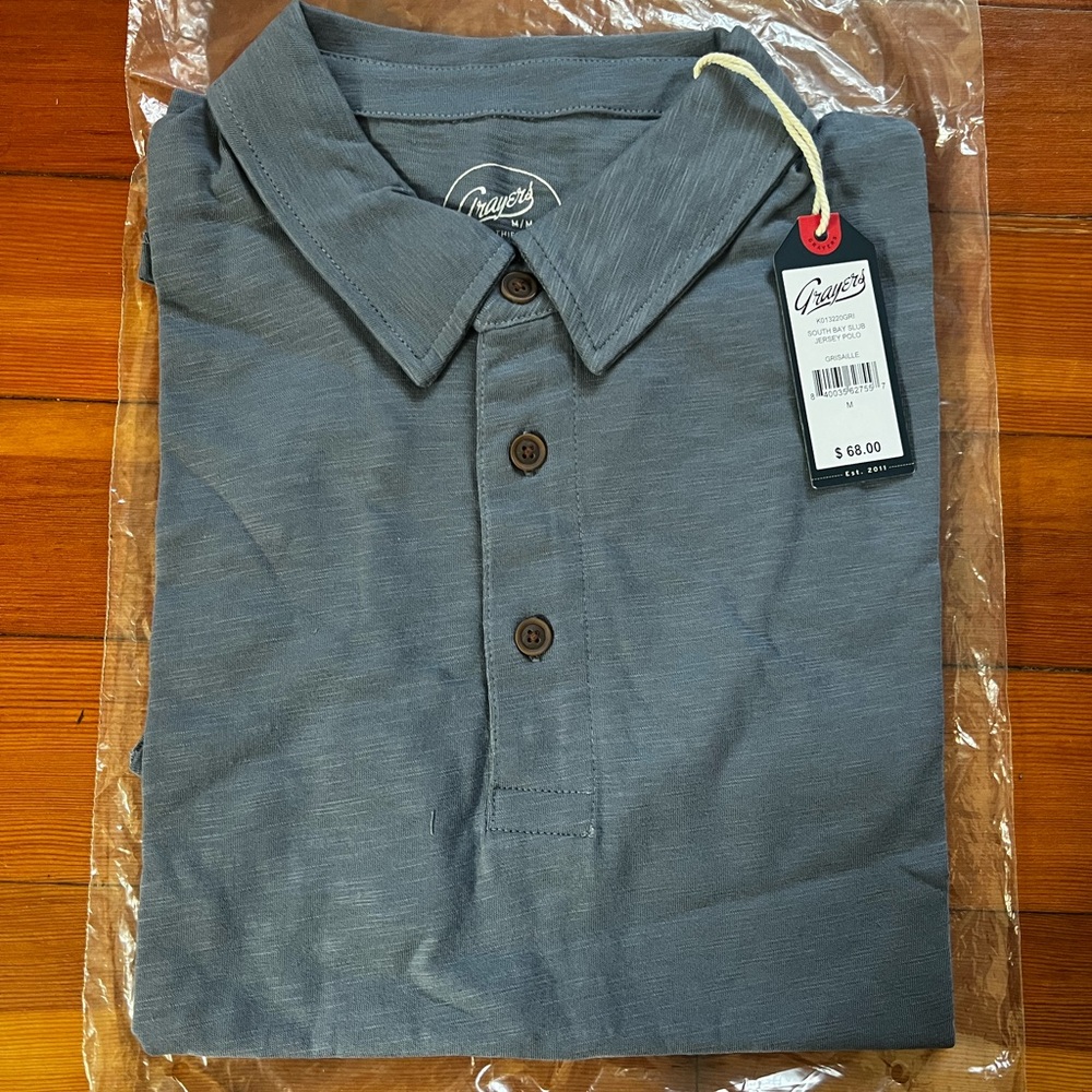 NWT Grayers South Bay Slub Jersey Polo - Grisaille